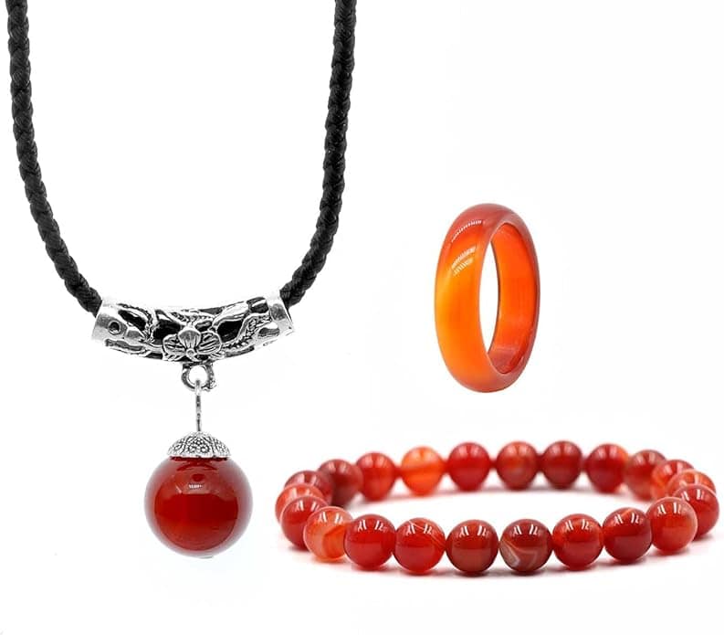 Carnelian Crystal Necklace for Women Men, Healing lucky Red Carnelian Rings, 8mm Relieve Anxiety Gemstone Bracelet for Root Chakra Carnelian Crystal Necklace for Women Men, Healing lucky Red Carnelian Rings, 8mm Relieve Anxiety Gemstone Bracelet for Root Chakra